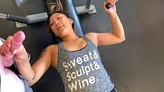 Cute Asian Wife Gets Some Stretching While Lifting
